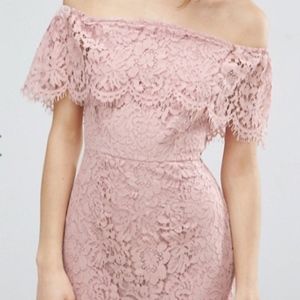 ASOS Lace Bardot Longer Length Midi Pencil Dress